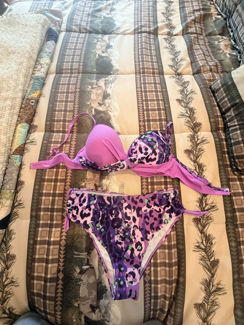 NWOT Purple Pink Leopard Print Two-Piece Bikini